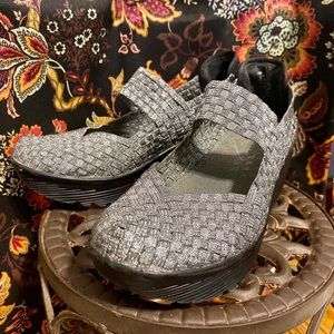 Plush Mary Jane Wedge In Iridescent Silver size 6